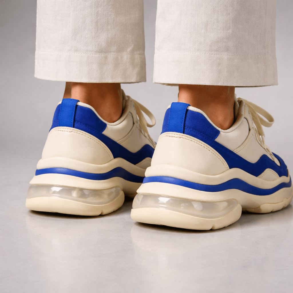 Sneakers Retro Cremă & Albastru Cobalt - Stelvani.com
