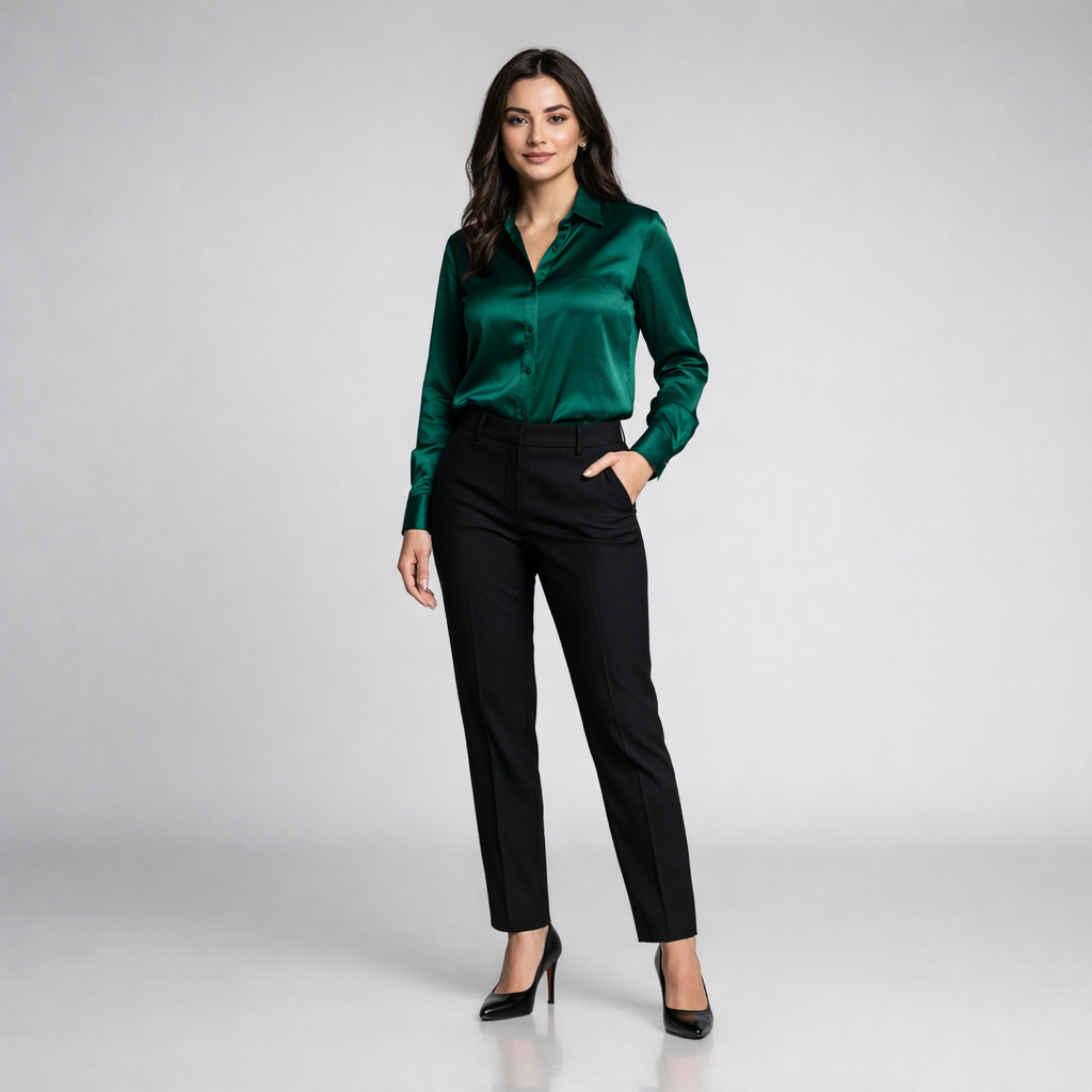 Bluză Verde Satin cu Nasturi