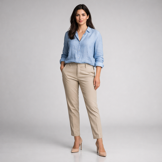 Bluză Bleu Deschis din In cu Nasturi