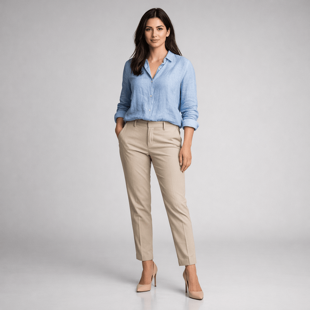 Bluză Bleu Deschis din In cu Nasturi - Stelvani.com