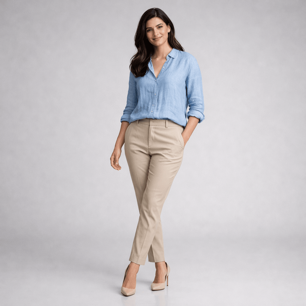 Bluză Bleu Deschis din In cu Nasturi - Stelvani.com