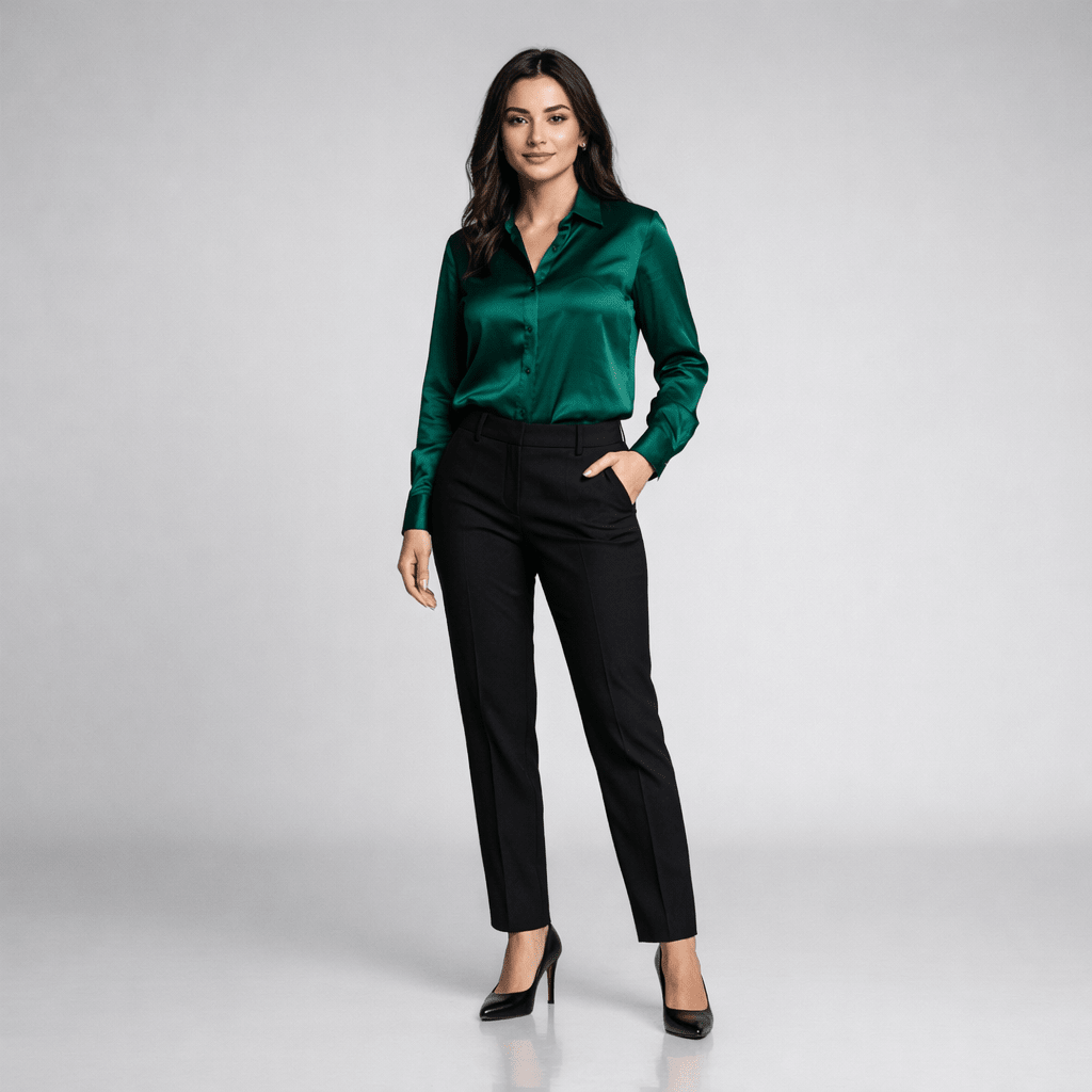 Bluză Verde Satin cu Nasturi - Stelvani.com