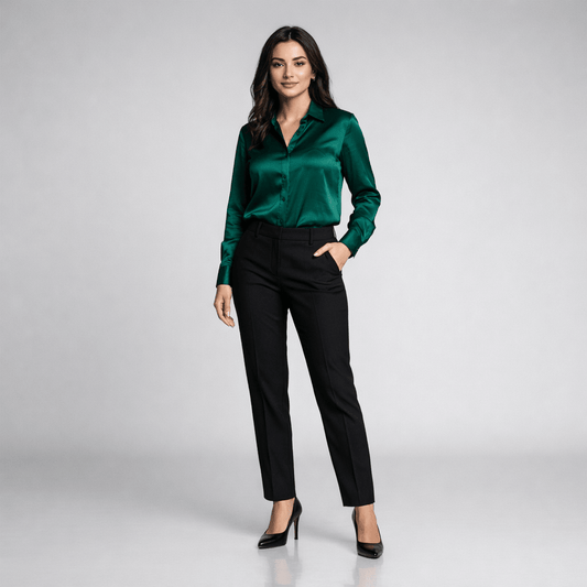 Bluză Verde Satin cu Nasturi - Stelvani.com
