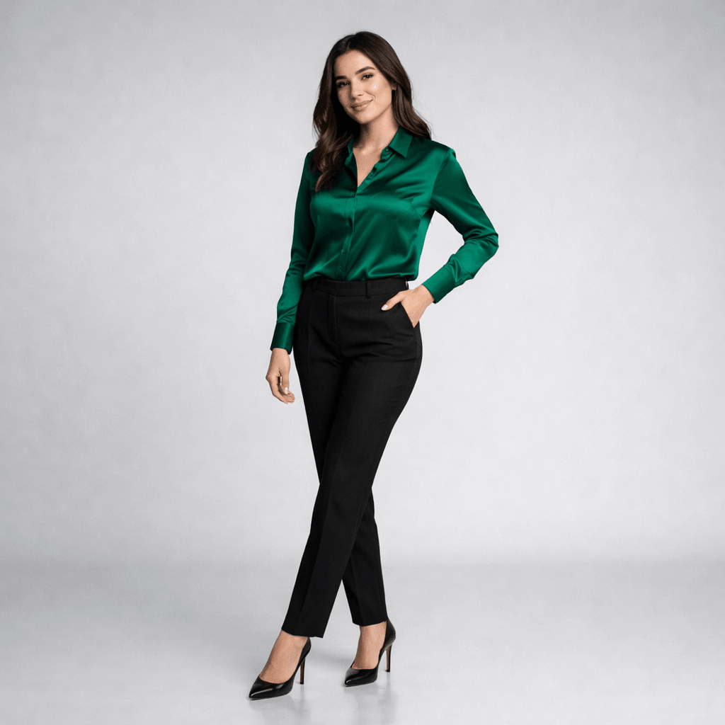 Bluză Verde Satin cu Nasturi - Stelvani.com