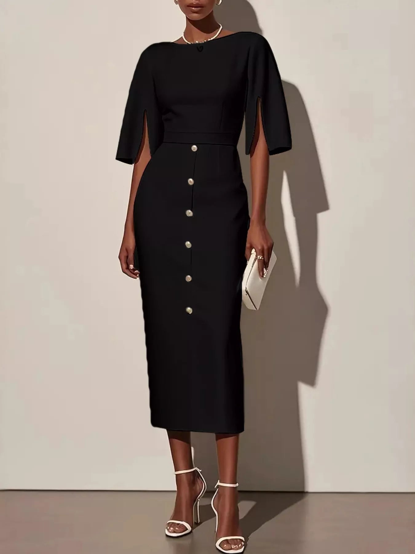Elvira – Rochie elegantă cu mâneci cu fante - Stelvani