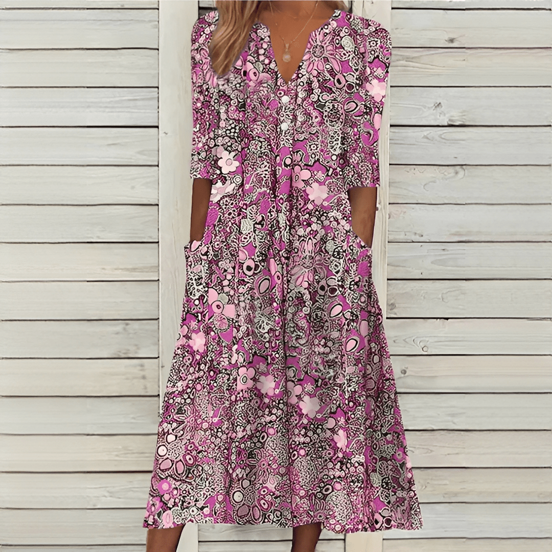 Marie – Rochie midi pentru femei cu imprimeu floral - Stelvani