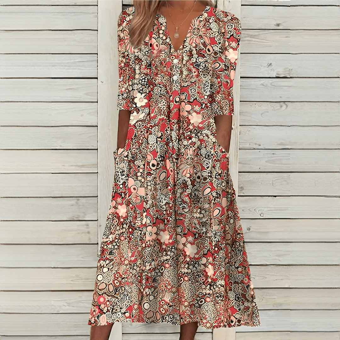 Marie – Rochie midi pentru femei cu imprimeu floral - Stelvani