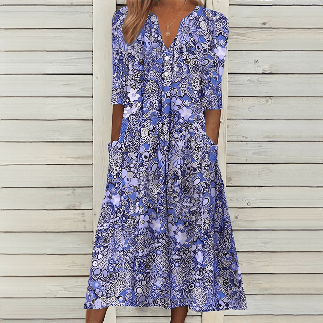Marie – Rochie midi pentru femei cu imprimeu floral - Stelvani