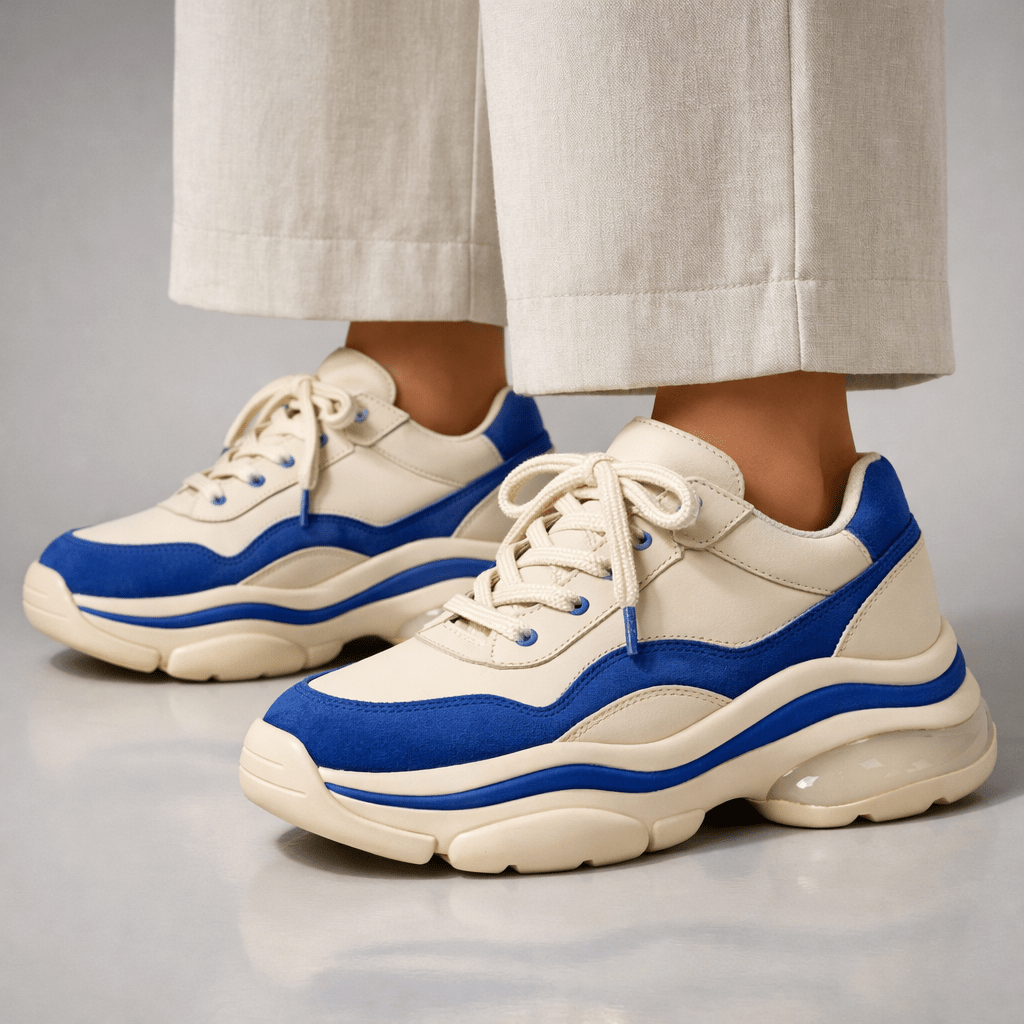 Sneakers Retro Cremă & Albastru Cobalt - Stelvani.com