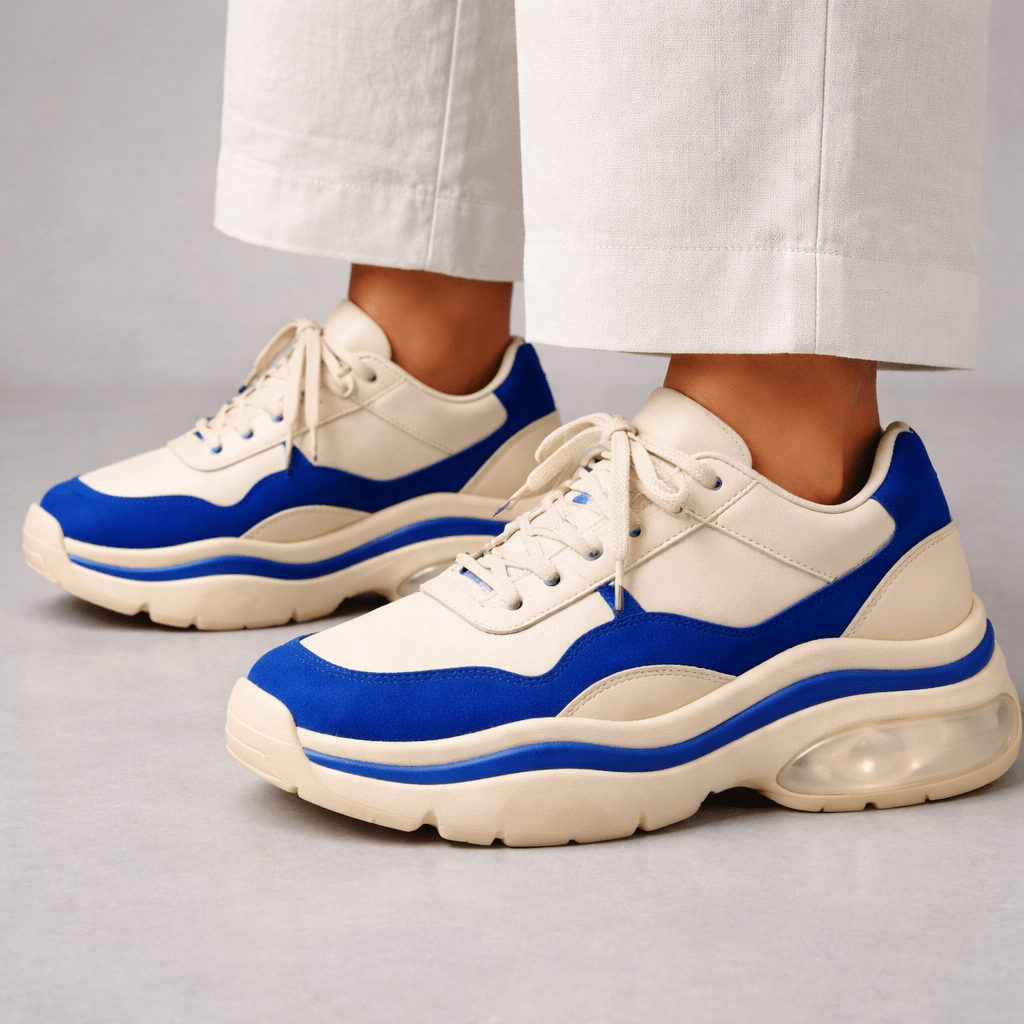 Sneakers Retro Cremă & Albastru Cobalt - Stelvani.com